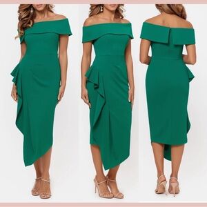Betsy & Adam Green Off-Shoulder Midi Dress